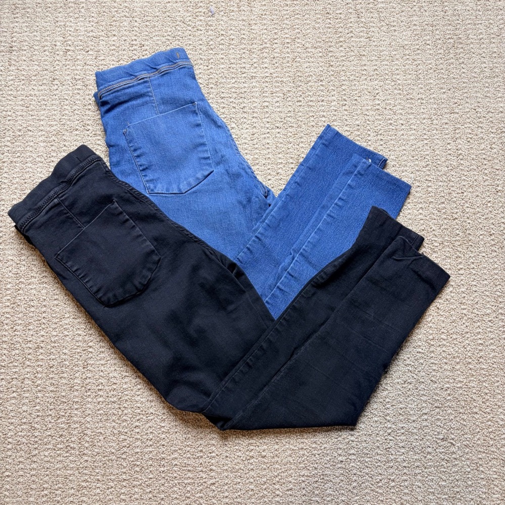 Free People High Rise Skinny Jeggings Bundle Set of 2 Black Blue Raw Hem Size 28